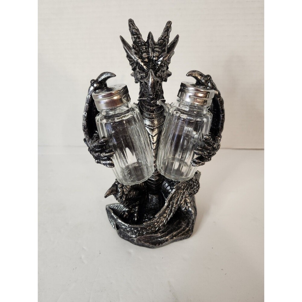 Dragon Salt & Pepper Shaker Holder Fantasy Gothic Medieval Chinese Polyresin